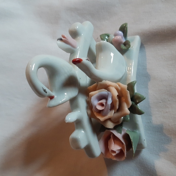 Swans on Bridge and Fence with Flowers Pastel Colors - Picture 2 of 13